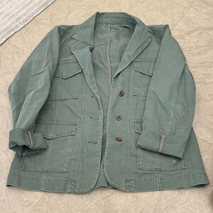 Casual Cotton-Blend Utility Blazer in Moss Green